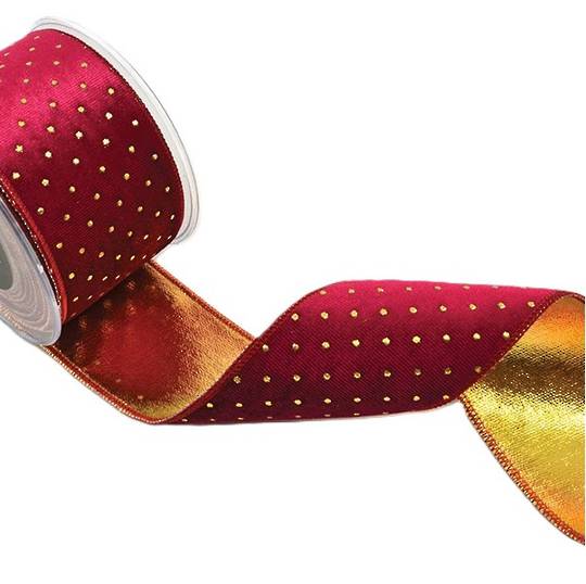 Ribbon 4.5mt, 67mm Red Velvet with Gold Dots *ETA Nov